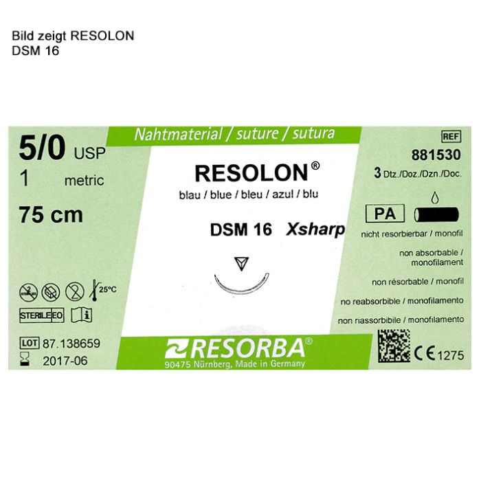 [RES 88155] RESOLON DSM 16 5/0=1 blau monofil Nahtmaterial Fadenlänge 45 cm (36 Stck.)