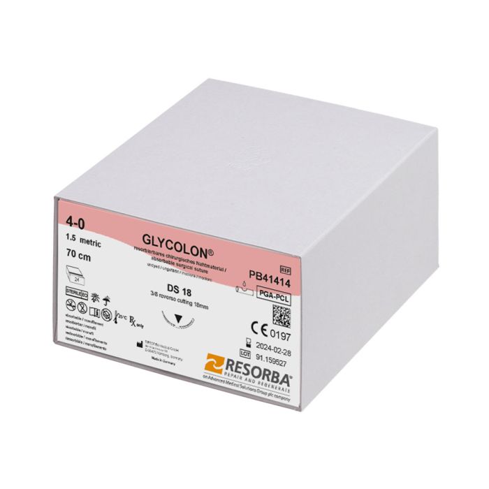 [RES PB41414] GLYCOLON DS 18 4/0=1,5 ungefärbt Nahtmaterial Fadenlänge 70 cm (24 Stck.)