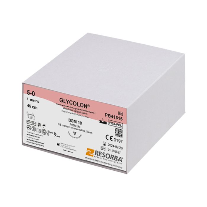 [RES PB41516] GLYCOLON DSM 18 5/0=1 ungefärbt Nahtmaterial Fadenlänge 45 cm (24 Stck.)