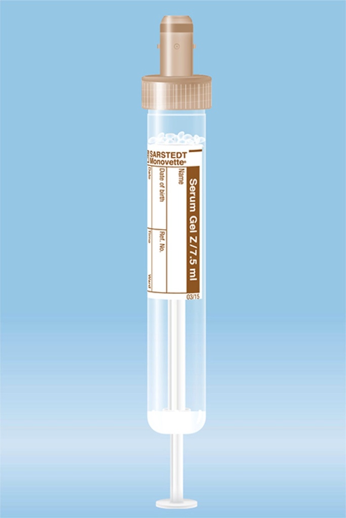 S-Monovette 7,5 ml, 92 x 15 mm, Serum Gel, Papieretikett, steril (50 Stck.)