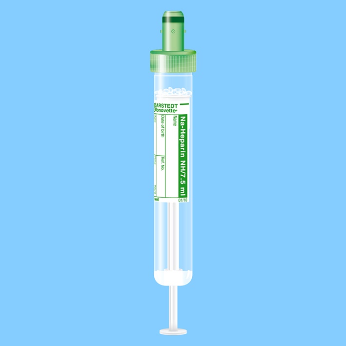 S-Monovetten 7,5 ml, 92 x 15mm, Natrium Heparin, Papieretikett, steril (50Stck.)