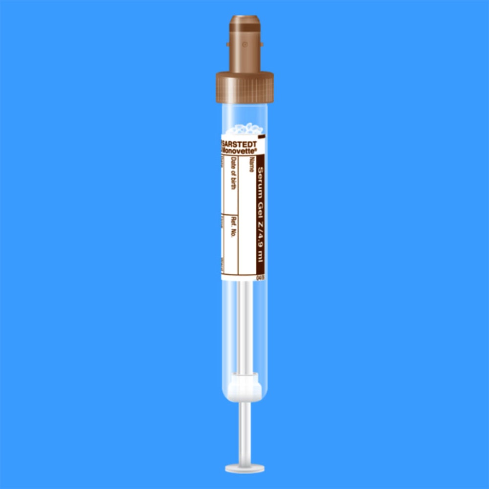 S-Monovetten 4,9 ml, 90 x 13 mm, Serum Gel, Papieretikett, steril (50 Stck.)