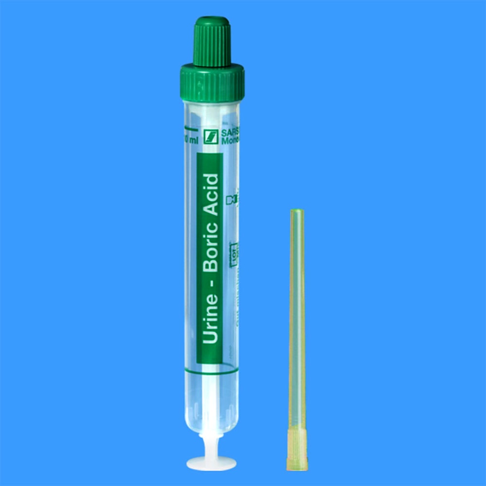 Urin-Monovetten 10 ml, Luer, 102 x 15mm Borsäure, inkl. Entnahmespitzen (64Stck)