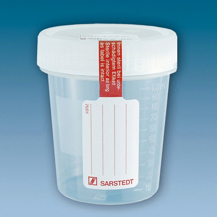 [SAR 75.562.105] Schraubbecher 100 ml steril Mit montiertem Schraubdeckel (5 Stck.)