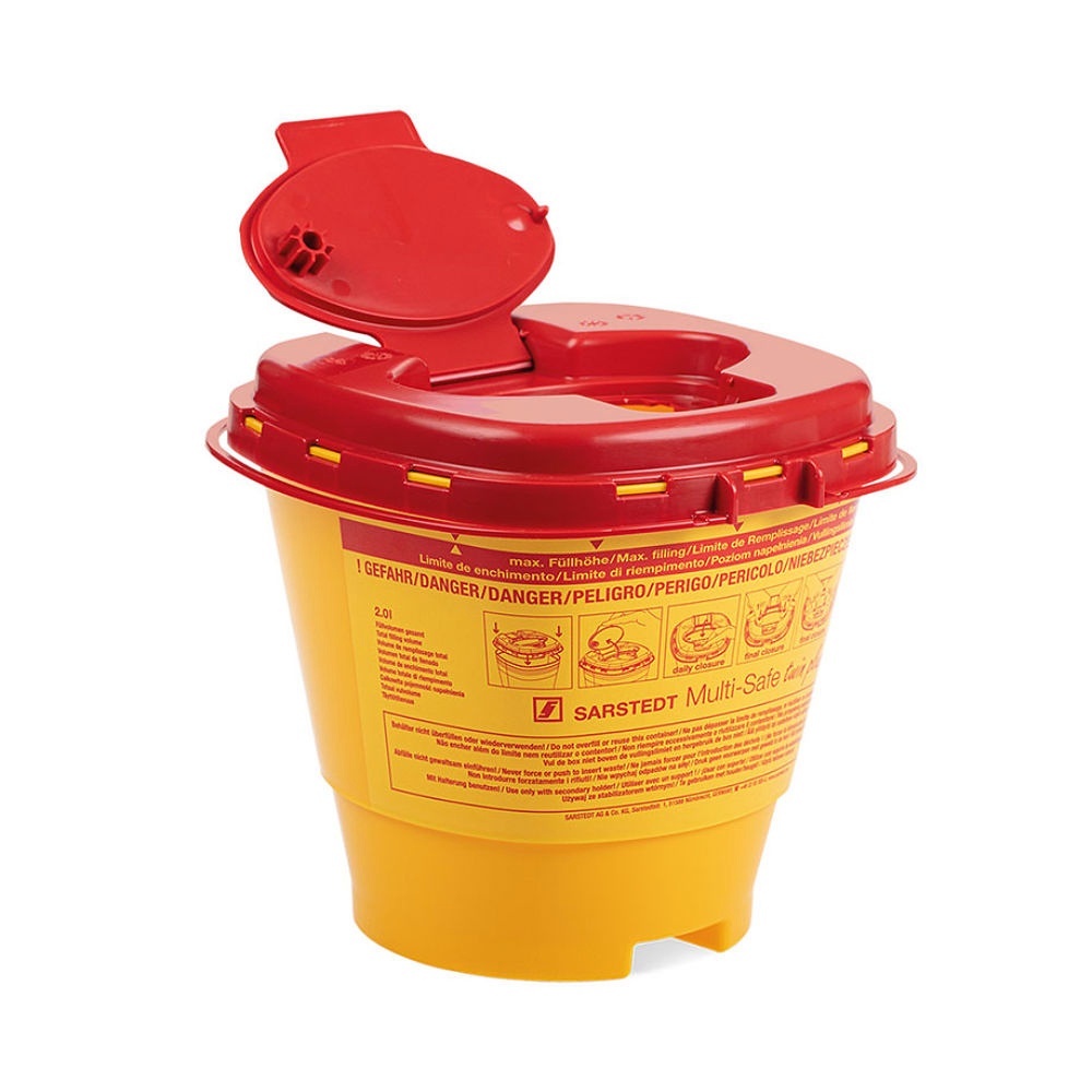 [SAR 77.3884.120] Kanülenabwurfbehälter 2,0 Ltr. Multi-Safe twin plus 2000 mit Biohazard