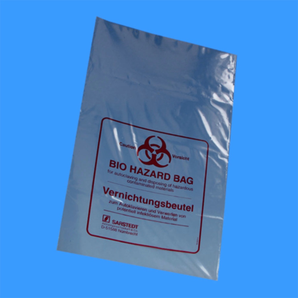 [SAR 86.1203] Vernichtungsbeutel 780 x 600 mm aus Polypropylen m. Biohazard Druck (50 Btl)