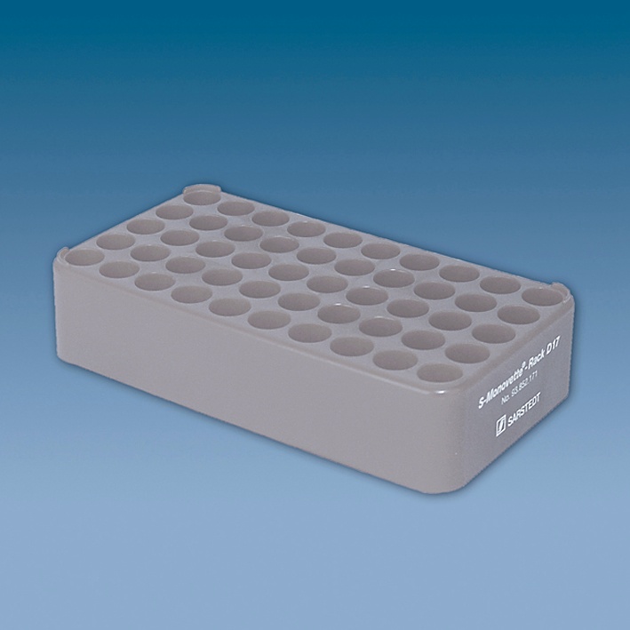 S-Monovette-Rack D 17, grau 50 Bohrungen Ø 17 mm, ohne Griffe