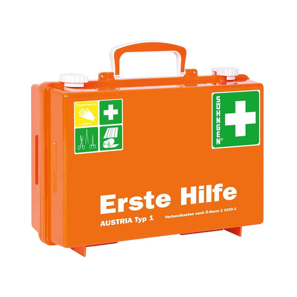 [SÖH 0390138] Erste-Hilfe Koffer SN-CD orange Mit Füllung Ö-Norm Z 1020-1