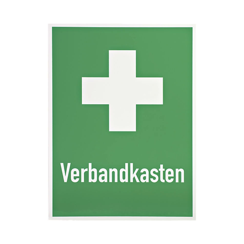 Rettungszeichen Erste-Hilfe-Kreuz und Beschriftung Verbandkasten, 400 x 300 mm