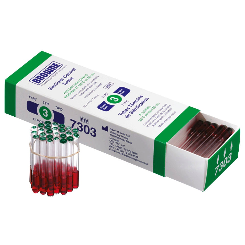 [STE 7303AB] BROWNE Sterilisationskontrollröhrchen Typ 3 grüner Punkt (100 Stck.)