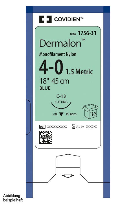 Dermalon C-13 4/0=1,5 blau Nahtmaterial Fadenlänge 45 cm (36 Stck.)