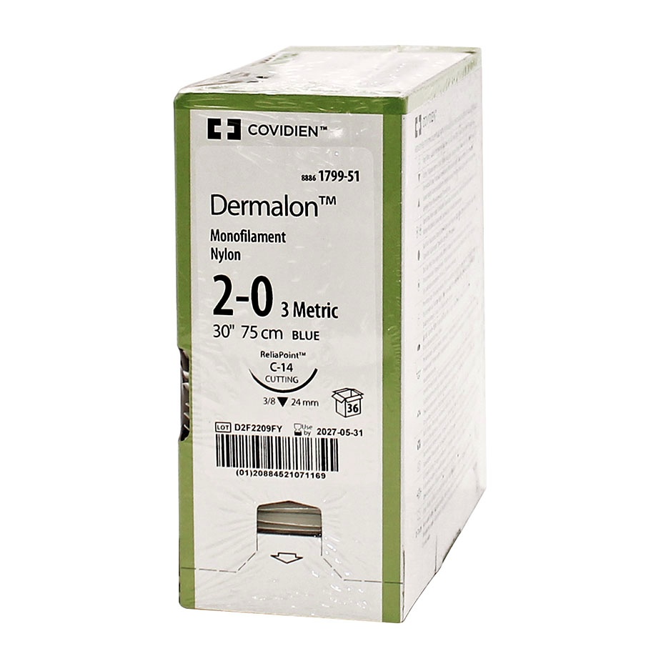 [TYC 8886179951] Dermalon C-14 2/0=2 blau Nahtmaterial Fadenlänge 75 cm (36 Stck.)