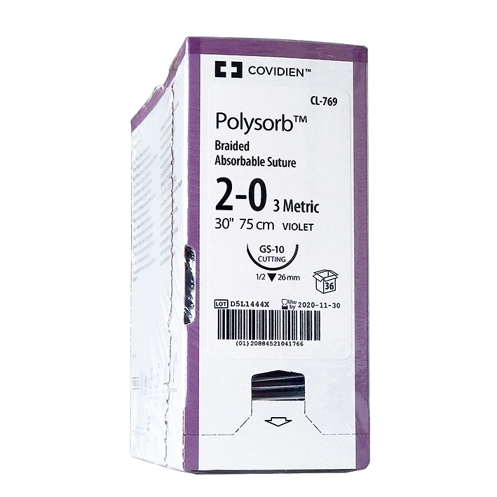 [TYC CL-769] Polysorb geflochten GS-10 2/0=3 violett Nahtmaterial Fadenlänge 75 cm (36 Stck.)
