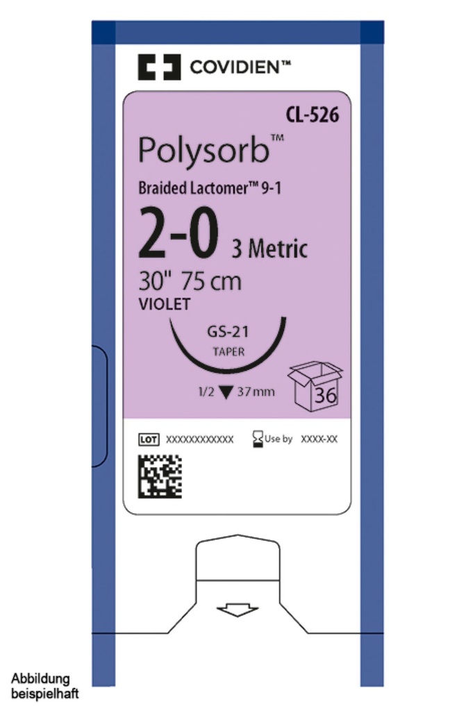 Polysorb geflochten V-20 4/0=1,5 violett Nahtmaterial Fadenlänge 75 cm (36 Stck.)