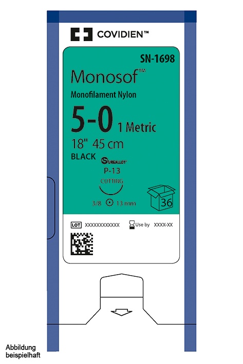 Monosof C-12 5/0=1 schwarz Nahtmaterial Fadenlänge 45 cm (36 Stck.)