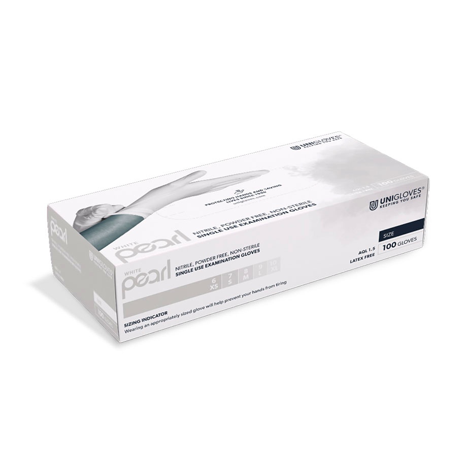[UGV 2801] White Pearl Nitril U.-Handschuhe Gr. XS Unsteril puderfrei weiß (100 Stck.)