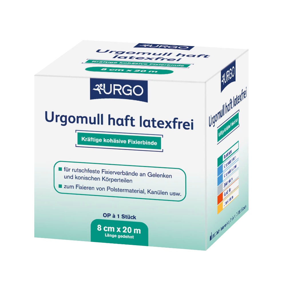 [URG 510861] Urgomull haft latexfrei, Fixierbinden Weiß, 20 m x 10 cm (6 Stck.)