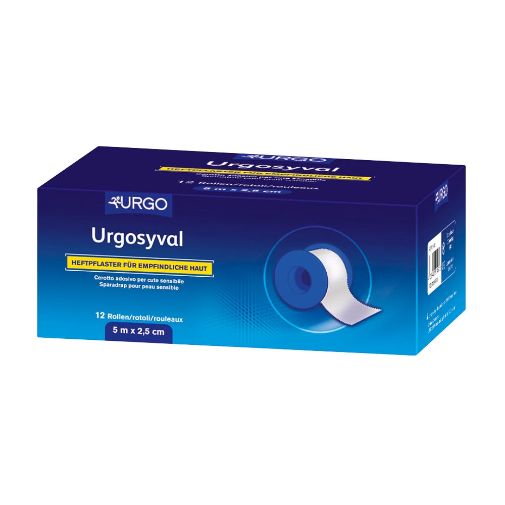 Urgosyval Rollenpflaster, weiß 5 m x 1,25 cm, ohne Schutzring (12 Rl.)