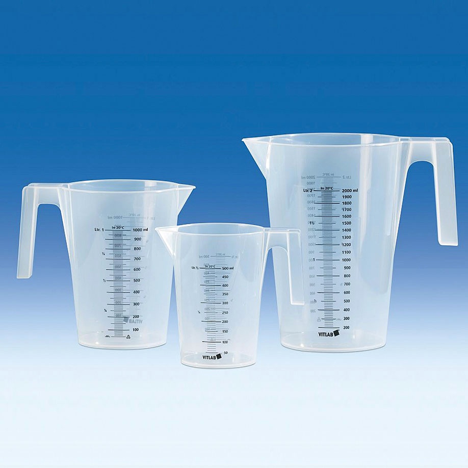 Messbecher stapelbar, PP, 250 ml Schwarze Skala, beidseitig bedruckt